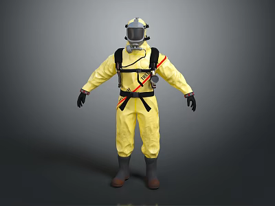 Hazmat Suit Wearer In Yellow With Helmet And Mask As Human Biological Figure 3d model