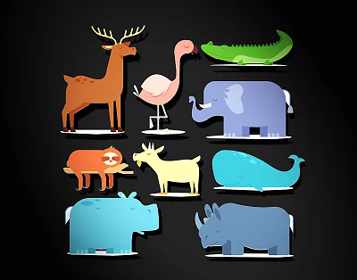Colorful Animal Shaped Wall Decor with Deer Flamingo and Various Wildlife Figures 3d model