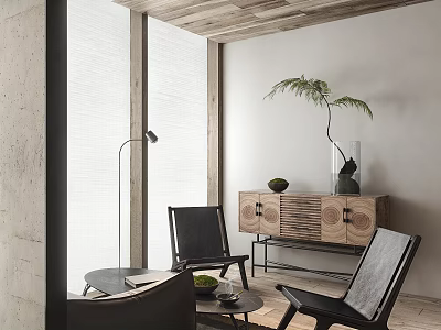 Modern Sofa Coffee Table Set In Minimalist Living Room With Wooden And Metal Accents 3d model