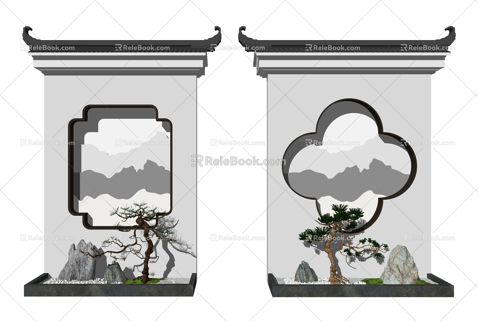 Chinese landscape sketch rockery gardening sketch background wall 3d model