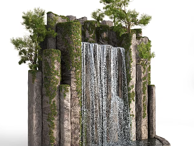 Natural Scenery Featuring Waterfall Rocky Outcrops With Lush Green Vines And Trees 3d model