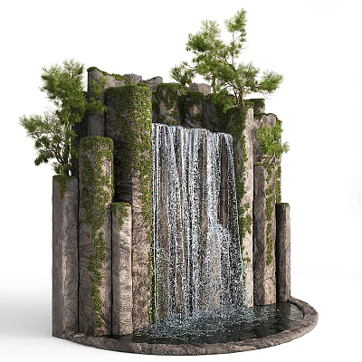 Natural Scenery Featuring Waterfall Rocky Outcrops With Lush Green Vines And Trees 3d model