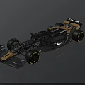 McLaren Formula 1 Racing Car with Black Orange Bodywork Yellow Wheels and Streamlined Aerodynamic Design