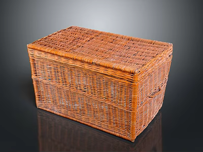 Wicker Storage Basket For Household Use With Woven Design And Lid 3d model