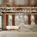 Elegant Modern Hotel Lobby Interior With Marble Reception Desk Textured Wall And Crystal Chandelier
