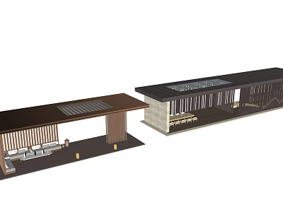 Modern Garden Landscape Design With Wooden Structures And Seating Areas 3d model