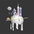 Fairy Tale Castle Architecture With Colorful Towers Hot Air Balloon And Rotating Track
