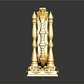 Golden Ornate Mantel Clock With Eye Shaped Dial And Red Orb Decorative Base