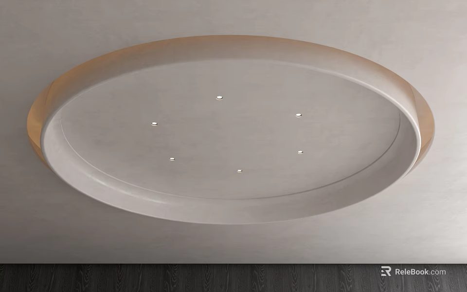 Modern Minimalist Ceiling Design With Oval Shape And Recessed Lights 3d model 