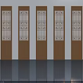 Five Decorative Light Brown Swing Doors With Intricate Lattice Patterns Design 3d model