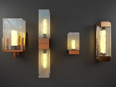 Modern Wall Mounted Crystal Lamps With Textured Glass And Copper Frame Warm Light 3d model