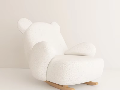 White Teddy Bear Ear Plush Rocking Chair With Wooden Legs Design 3d model