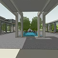 Modern Garden Landscape Design With Water Features Greenery Pavilions And Buildings
