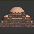 Traditional Architectural Structure With Large Copper Dome And Multi Layered Orange Bricks