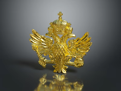 Golden Eagle Shaped Clothing Accessory Badge with Crown and Decorative Wings 3d model