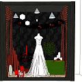 Festive Shop Window Display With Wedding Dress Christmas Wreath Green Plant Red Candles And Gifts