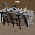 Bar Table and Chair Combination Bar Chair Island Table 3d model