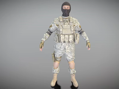 3D Military Character Model in Camouflage Uniform with Tactical Vest Gloves and Boots 3d model