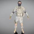 3D Military Character Model in Camouflage Uniform with Tactical Vest Gloves and Boots