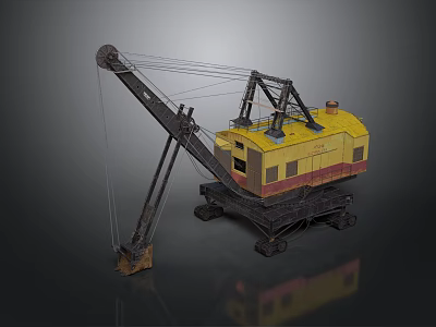 Large Yellow Red Crane Vehicle With Long Boom And Tracked Chassis 3d model