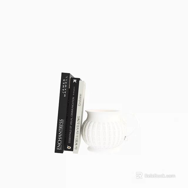 Modern Stack of Books With White Ceramic Mug in Elegant Minimalist Setting 3d model 
