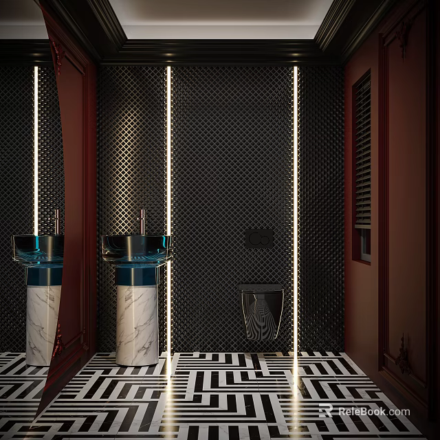 Modern Other Bathroom With Strip Lights And Geometric Tiles 3d model
