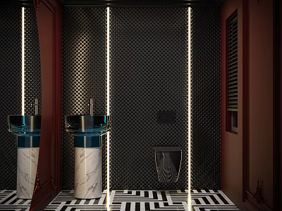 Modern Other Bathroom With Strip Lights And Geometric Tiles 3d model