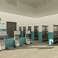 Modern Cainiao Service Station Exterior And Interior With Glass Doors Shelves And Goods