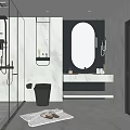 Modern Bathroom Interior Design With Glass Shower Floating Vanity And Round Backlit Mirror