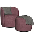 Stylish Single Sofa With Patterned Pillow Soft Blanket And Matching Ottoman 3d model