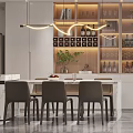 Modern Living And Dining Room Interior With Wine Cabinet Pendant Lights Bar Stools And Sofa