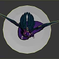 Mythical Woman With Purple Long Dress And Pink Green Wings Standing On White Circular Platform