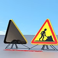 Road Facilities Construction Warning Signs With Worker Icon And Safety Barriers
