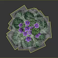 Cartoon Potted Plant With Green Leaves And Purple Flowers In Orange Pot
