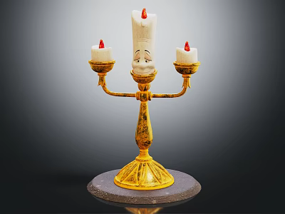 Ornate Gold Candelabra With Three Candles And Elegant Marble Base Design 3d model