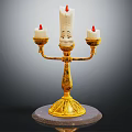 Ornate Gold Candelabra With Three Candles And Elegant Marble Base Design 3d model