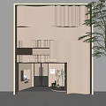 Fashion Clothing Storefront With Wavy Textured Facade Glass Door And Green Plant