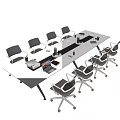 Modern Rectangular Conference Table With Ergonomic Chairs And Laptop On Surface