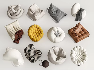 Various Stylish Bean Bag Chairs With Different Colors And Cozy Designs For Home 3d model