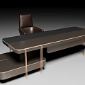 Sleek Modern Office Desk Design With Dark Tabletop And Brown Chair