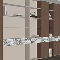 Modern Wooden Bookcase With Built in Lighting And Marble Countertop In Contemporary Interior