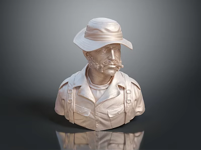 Metallic Bust Sculpture With Hat Beard And Dark Background Reflection 3d model
