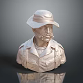 Metallic Bust Sculpture With Hat Beard And Dark Background Reflection