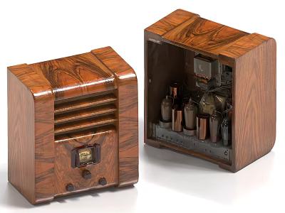 Vintage Radio with Classic Wooden Case and Exposed Internal Electronic Components 3d model
