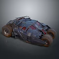 Batmobile With Armored Exterior Large Off Road Tires And Red Tinted Windows