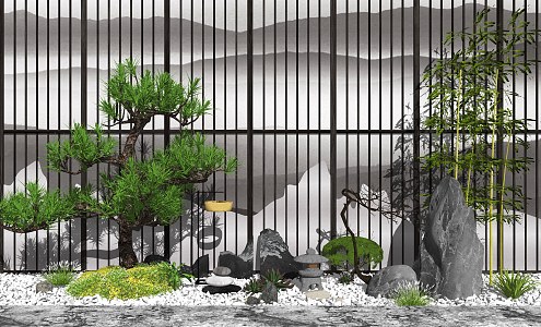 New Chinese style landscape sketch courtyard landscape sketch landscape wall stone 3d model