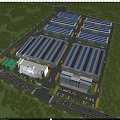 Green Industrial Factory Complex With Solar Panel Roofs And Surrounding Trees 3d model