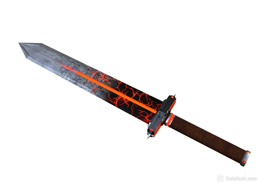 Black Blade Sword With Red Decorative Patterns And Brown Handle Design 3d model 