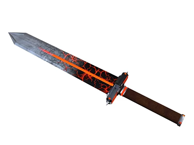 Black Blade Sword With Red Decorative Patterns And Brown Handle Design 3d model