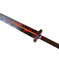 Black Blade Sword With Red Decorative Patterns And Brown Handle Design